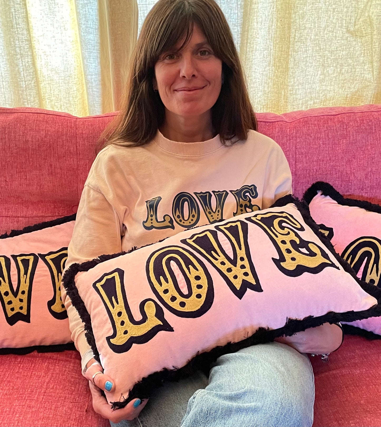 Plush Pink Velvet Love Cushion